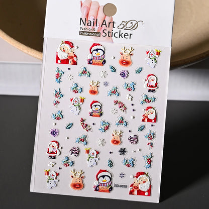 Winter Christmas Atmosphere Nail Stickers Snowman Snowflake Wapiti Self-adhesive High Quality Cute Nail Stickers Nail Art Deco