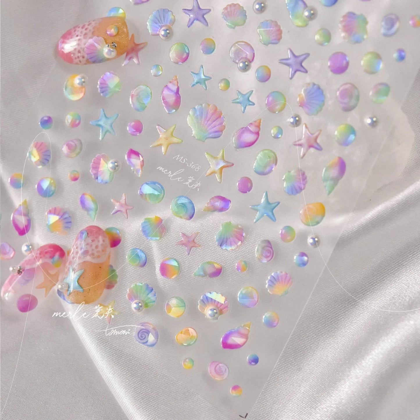 Colorful Bagful Jellyfish Bubbles Swimming Rings Rainbow Stars Ocean Starfish Self Adhesive 5D Nail Art Sticker Manicure Decal