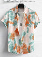 Hawaiian Botanical Flower Print Men's and Women's Short Sleeve Lapel Seaside Button-Down Shirt Top Casual Fashionable Shirts