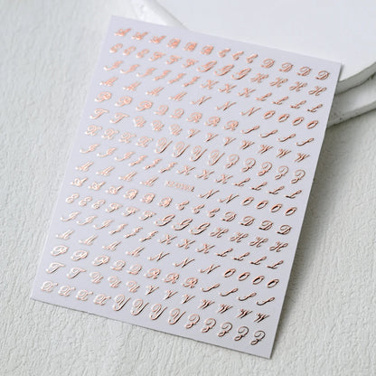 1Pc 3D Roman Letter Nail Stickers Gold/Silver/Black/Laser Alphabet Self Adhesive Decal Y2K English Words/Number Manicure Sliders