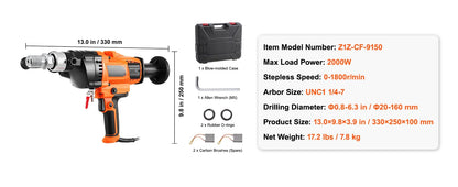 SucceBuy 2000W/2600W Handheld Core Drill Machine Drilling Diameter Wet&Dry Diamond Core Drill Rig Rugged Concrete Core Drill