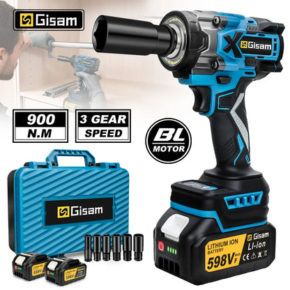 Gisam 900N.M Brushless Electric Impact Wrench 1/2" Cordless High Torque Wrench Drill Screwdrivers Tools For Makita Battery Pin