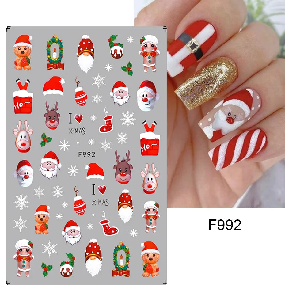 1PCS New Christmas Decorations 2023 New Year Nail Stickers Press on Nails Laser Snowflake Christmas Tree 3D Nail Decal
