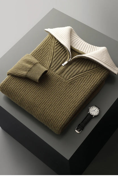 Pullover sweater for men, men's lapel sweater 2025 new loose knit autumn and winter full sleeved men's 100% Australian wool swea
