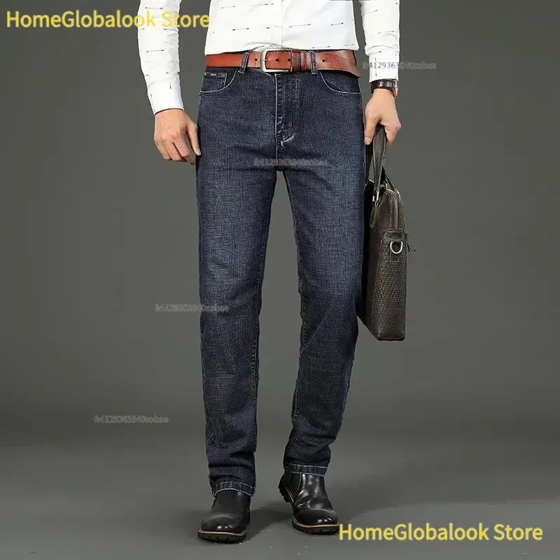 New Business‑Style Men's Jeans, Comfortable Straight Leg Stretch Denim Pants, Classic Blue Black Work Trousers, Fashion Versatile Male Clothing For Office, Business Occasions And Casual Daily Outfit