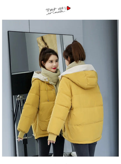 Women's Thickened Cotton Jacket Bread Style Loose Fit Short Coat Winter Outerwear Korean Version Student Friendly Zipper Closure