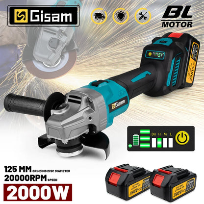 Gisam 125mm M14 Brushless Angle Grinder 7 Gears Cordless Grinding Machine Cutting Woodworking Tools For Makita 18V Battery Pins