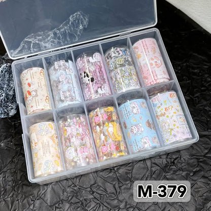 10 Rolls New Design Fresh Nail Foils for Transfer Paper Sticker Plaid Sliders Denim Nails Wraps DIY Bowknot Nail Art Decorations