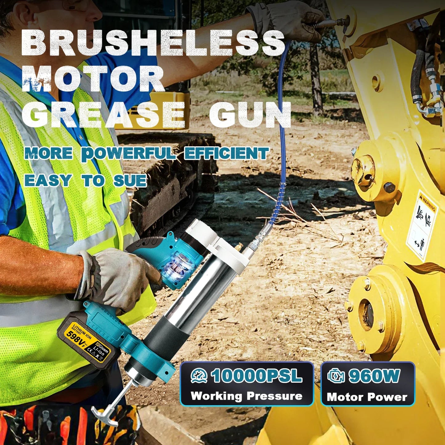 Gisam 10000PSI Brushless Electric Grease Gun Kit Electric High-Performance Grease Gun Set Power Tool For Makita 18v Battery Pins