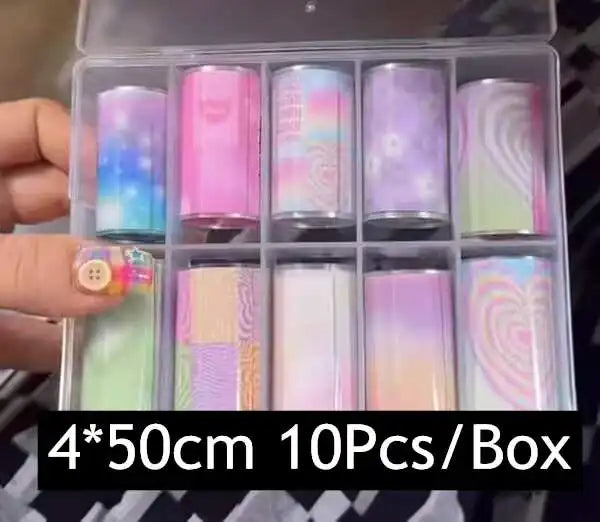 10Rolls Plaid Thousand-Bird Bow  Stars Nail Foils Transfer Paper  Nail Art Stickers  Manicure Set Decal  Nails Decoration