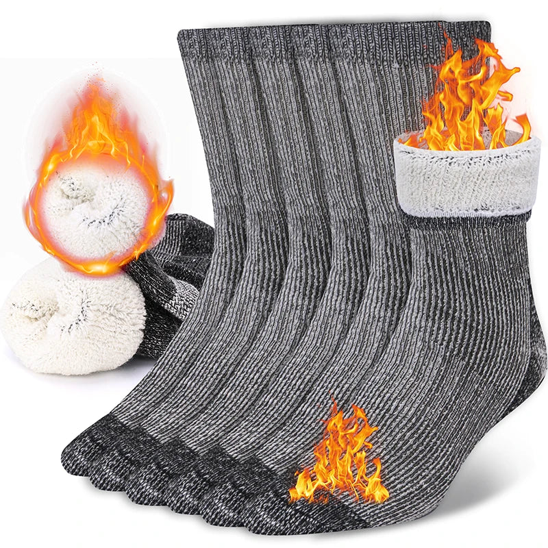 3 Pairs Men Women Merino Wool Crew Socks Thickened Thermal and Warm Socks for Winter Work Outdoor Hiking Running Sports Large