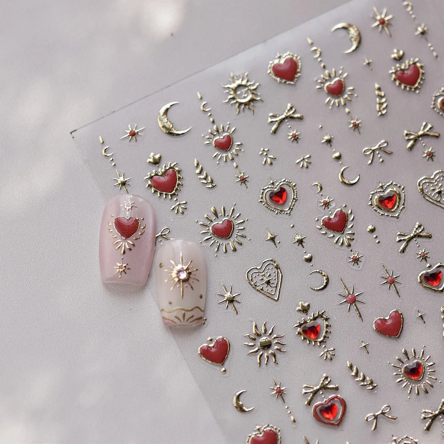 Gold Totem Red Heart Nail Art Stickers Aurora Holographic Star Moon Butterfly 5D Self Adhesive Nail Art RhinestoneS Stickers DIY