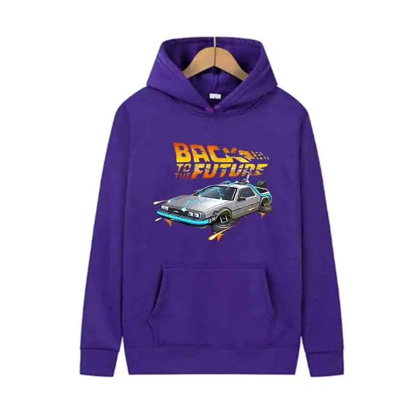Back To The Future Retro DeLorean Car Print Hoodie Long Sleeve Tops Men Casual Streetwear Pullover Spring Autumn Unisex Clothing