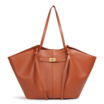 Fashion Large Capacity Trapeze Women Shoulder Bags Designer Metal Lock Handbags High-Quality Pu Leather Big Tote Commute Bag