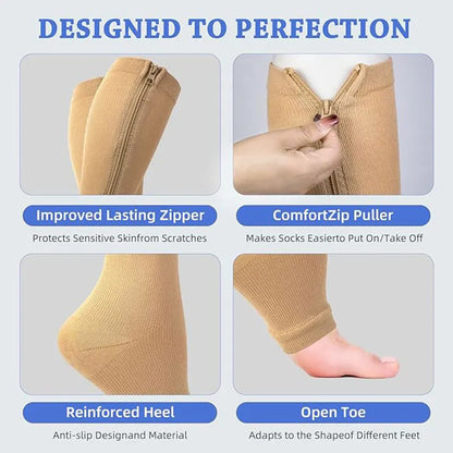 Zipper 4Compression Socks for Varicose Support Outdoor Running Fitness Hiking Anti-Fatigue Medical Care Diabetes Swelling Relief