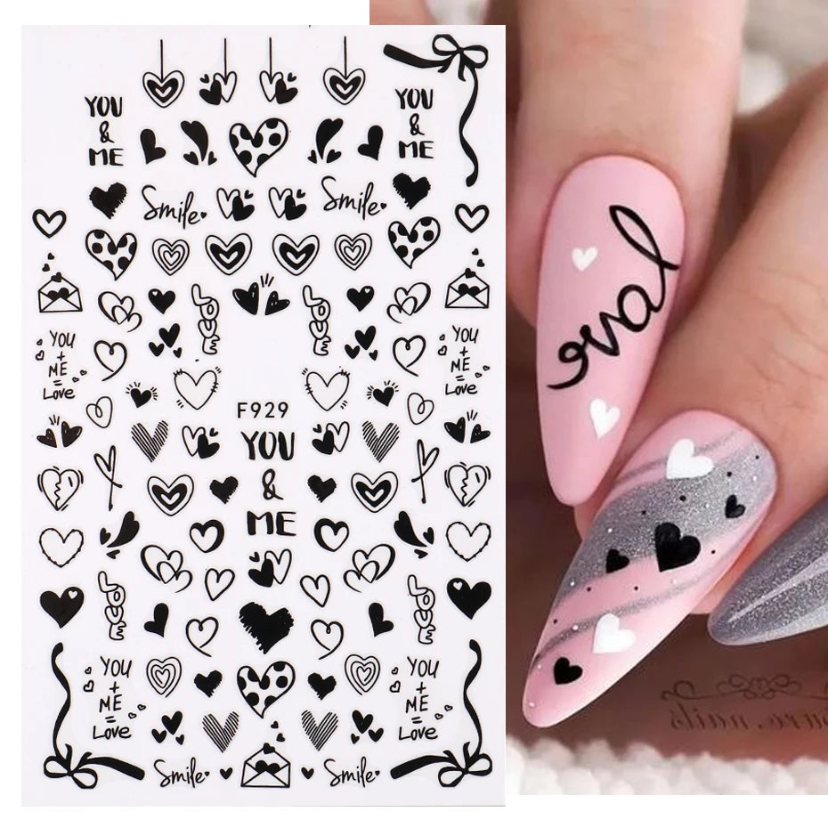 Black and White Love Flowers Line Art 3D Stickers Nail Decals Nail Art Accessories Butterfly Rose Nail Stickers Nail Sliders