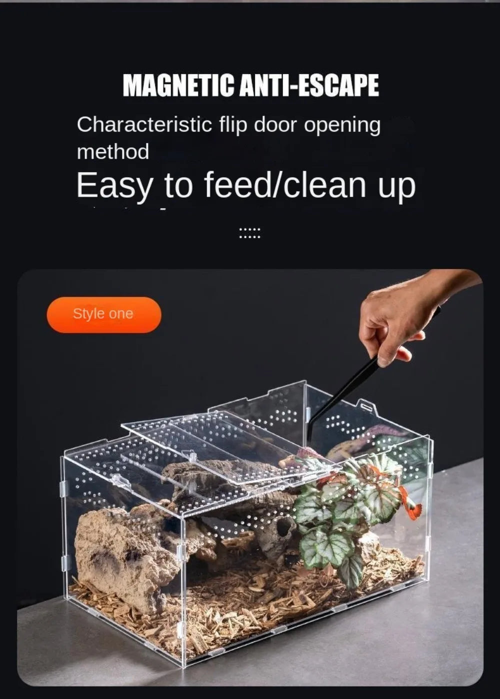 New Acrylic Reptile Habitat Anti-Escape Clear Spider Feeding Case Multiple Size Arboreal Small Pet Cage for Chameleon Clear