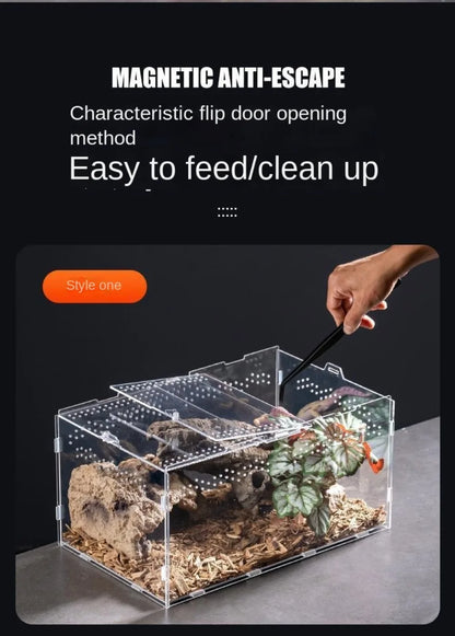 New Acrylic Reptile Habitat Anti-Escape Clear Spider Feeding Case Multiple Size Arboreal Small Pet Cage for Chameleon Clear