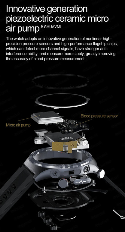 Sapphire Glass AMOLED Blood Pressure Smart Watches ECG Blood Oxygen Blood Pressure Air Pump Sport Health Tracking Smartwatch NFC