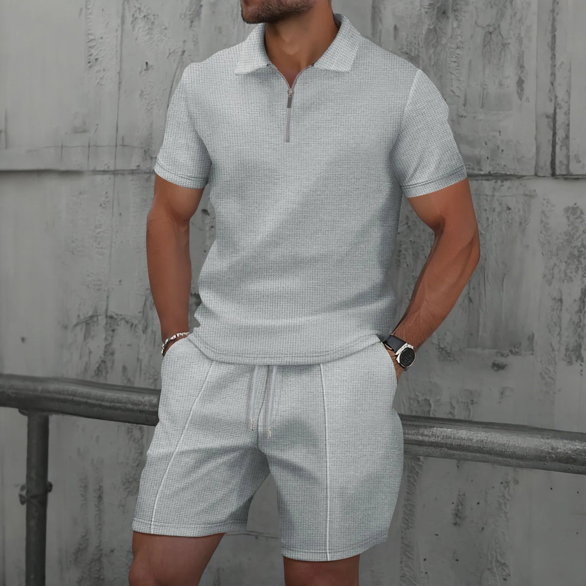 Summer Men Sports Polo Suit Short Sleeve Stylish Zipper Polo Shirt And Shorts Set Men Casual Streetwear 2-pie Leisure Sports Set