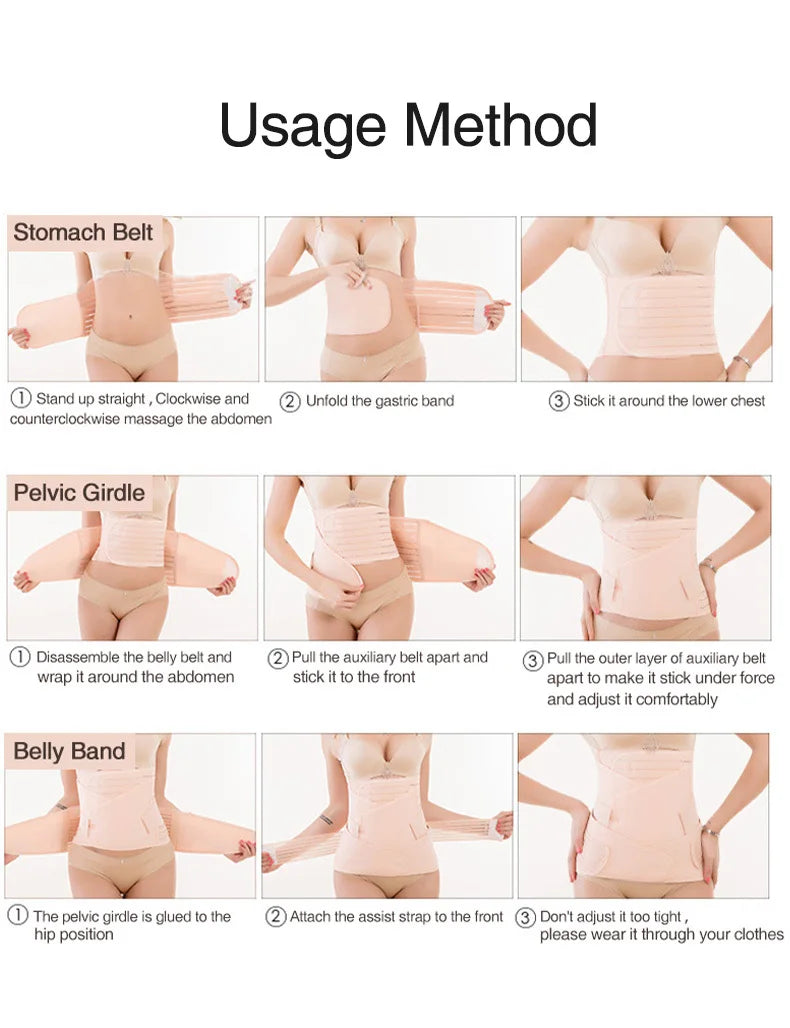 3In1 Corset Postpartum Band Pregnant Women Tummy Belly Peis Belt Wrap Waist Trainer Recovery Bandage Strap Body Shaper
