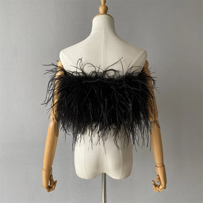 Jaxmonoy New Women Ostrich Feather Tube Spring Summer Sexy Stretch Top Bra Lady Party Wedding Fashion Sleeveless Cropped Top