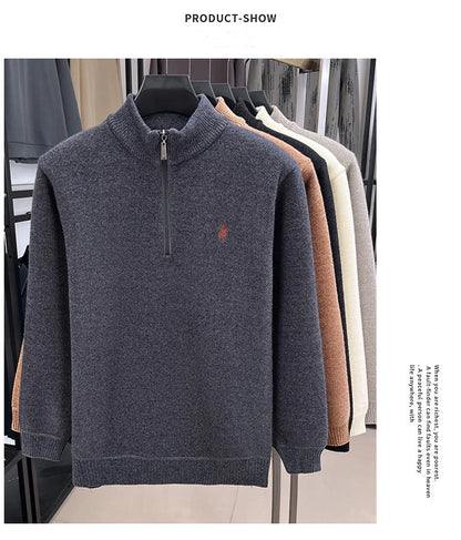 High quality half zipper knitted sweater men fashion luxury brand embroidery designer new top plush warm thick casual men's wear