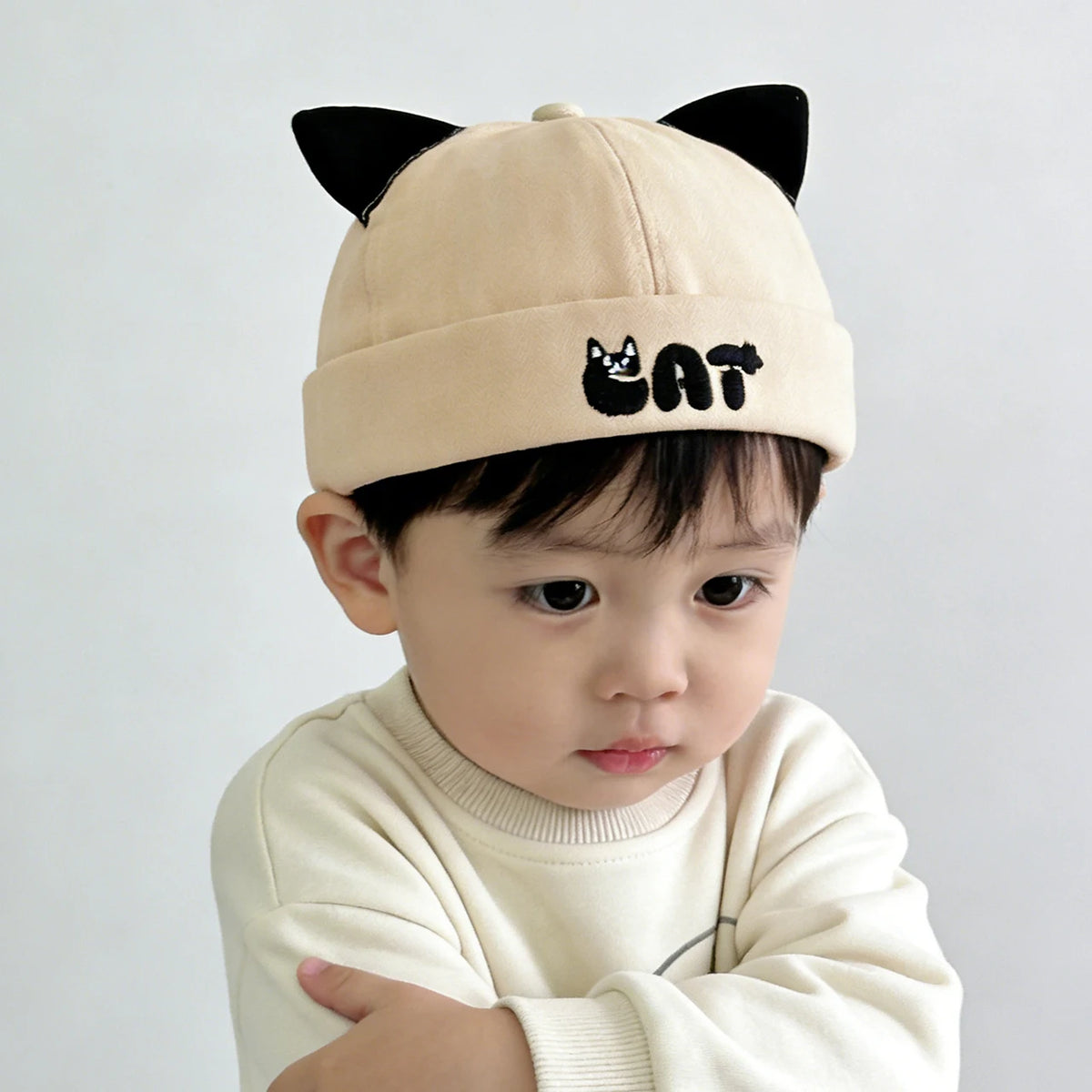 Cute Cat Ear Baby Docker Hat Cartoon Solid Color Toddler Brimless Cap Boy Girl Beanies Summer Cotton Kids Melon Landlord Hats