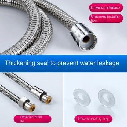Shower Hose 1.5/2M Black/Silver Flexible Shower Hose Stainless Steel Long Bathroom Shower Pipe Extension Bathroom Accessories