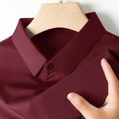 Men's Business Casual Solid Color Short Sleeve Shirt Summer Fashion No Ironing Comfortable Versatile Top for Men