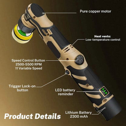 Cordless Mini Polisher,1/1.5/2Inch,DA&RO with Adjustment Speed, 2 Rechargeable Batteries,Car Detailing Micro Polisher