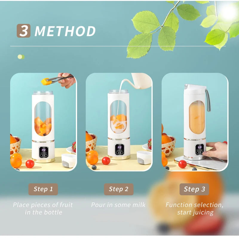 10 Blades Portable Fruit Juicer 450ml Capacity 3 Gears USB Rechargeable Blender Ice Crusher for Shakes and Smoothies Juicer Cup
