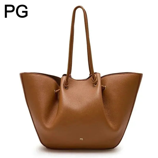 PG Women Pebbled Leather Tote Bag Large Capacity Fashion Shoulder Top Handle Handbag Elegant Daily Work