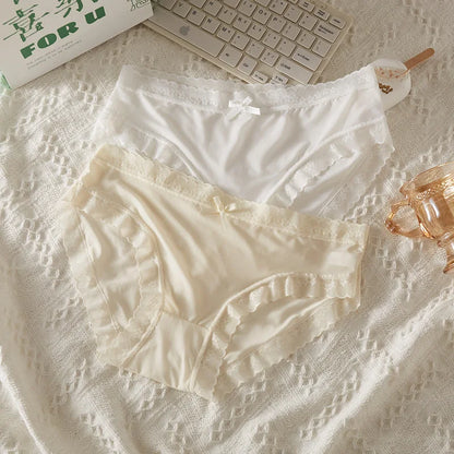4 PCS/PACK Solid Color Women's Panties Mid-Waist Breathable Comfort Sexy Antibacterial Lace Innerwear
