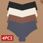 4PC Women Seamless Briefs Sexy V-Waist Underwear 10 Solid Colors Ice Silk No Trace Panties Female Breathable Intimates Lingerie