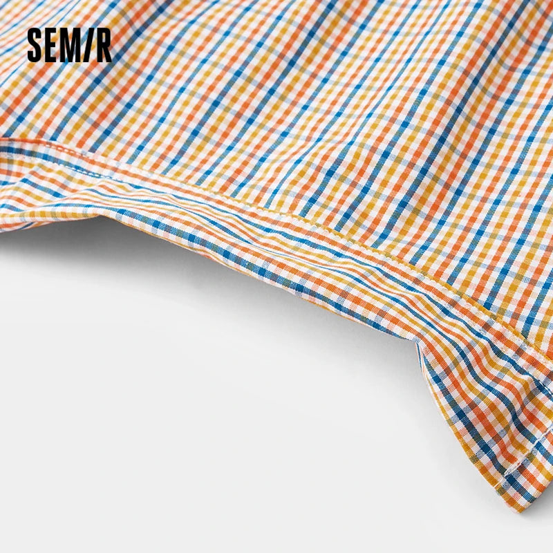 Semir Shorts Men Pure Cotton 2024 New Home Pants Checked Relaxed Five-Point Elastic Waist Straight Leg 2-Piece Set Underwear