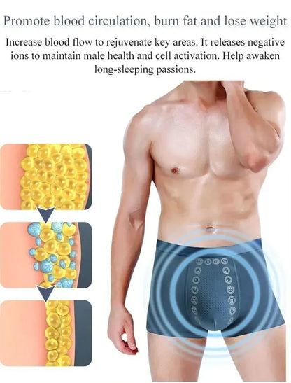 Men’s Boxer Shorts Non-Marking Mid Waist Anion Technology Comfort Underwear Breathable Massage Design Black Men’s Underpants