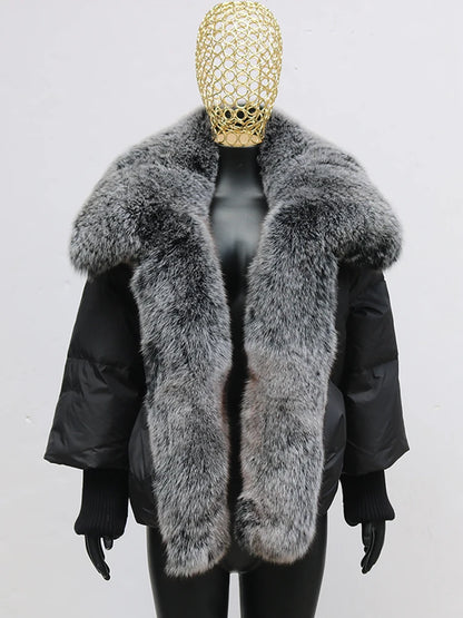2024 Winter Women Warm Coat Oversized Real Fox Fur Collar Thick Luxury Outerwear New Fashion 90% Goose Down Jacket