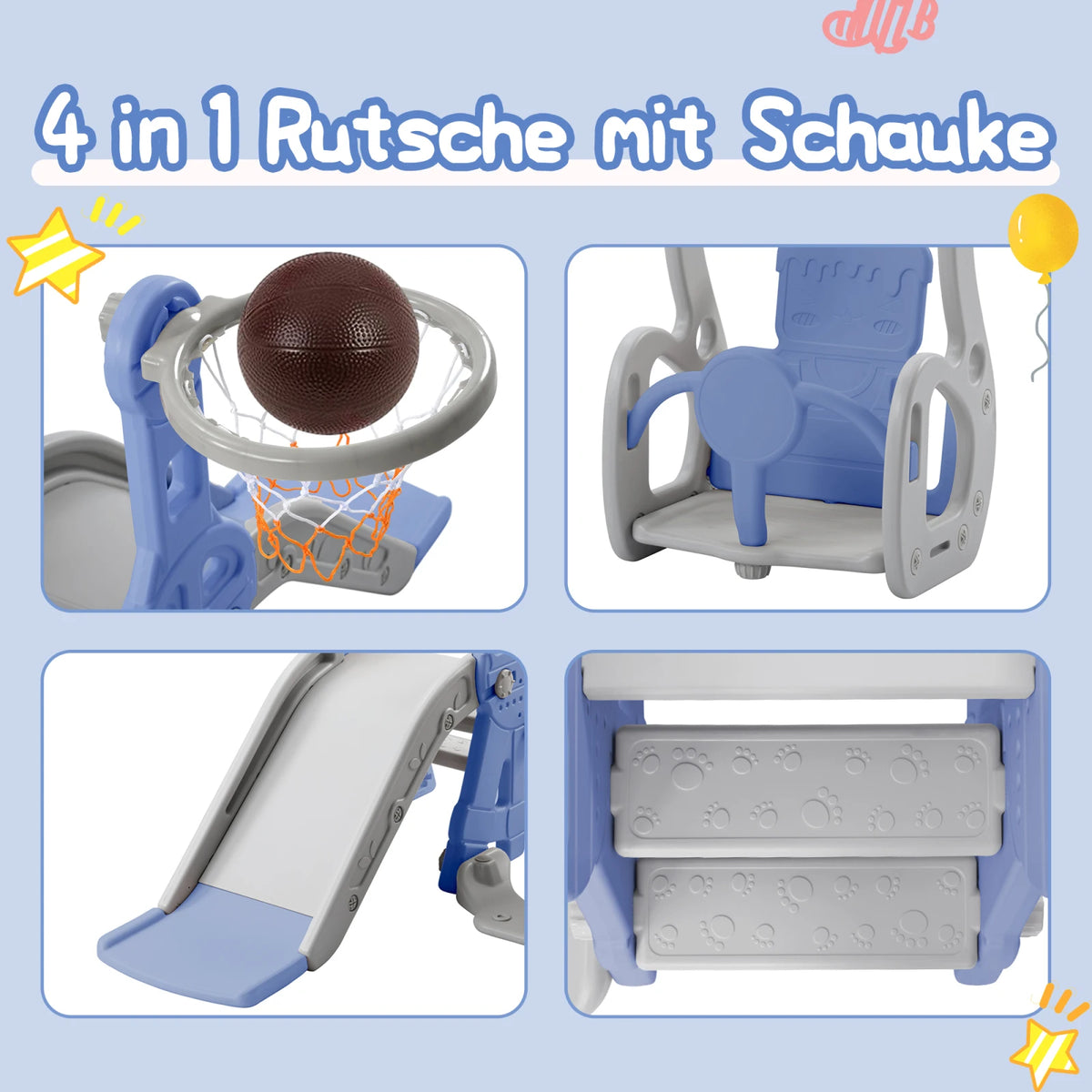 Rosahqnda 4-in-1 Children slide Indoor & Outdoor Outdoor Outdoor Playground for Toddlers Swing 1-6 Years