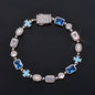 ESKEEM 6mm Geometric Blue Gemstone Necklace Oil Drip Cross Pendant Iced Out CZ Stones Opal Chain Hip Hop Jewelry Men Women Gift