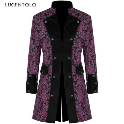 Men Steampunk Coat Tuxedo Medieval Costume Jacket Halloween Retro Renaissance Victorian Party Male Stand Collar Fashion Tailcoat