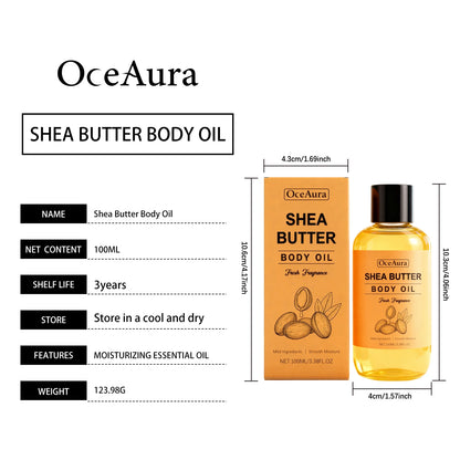 100% Natural Shea Butter Massage Oil Intense Moisture for Dry Skin Lightweight & Fast Absorbing All Skin Types Stretch Mark Care