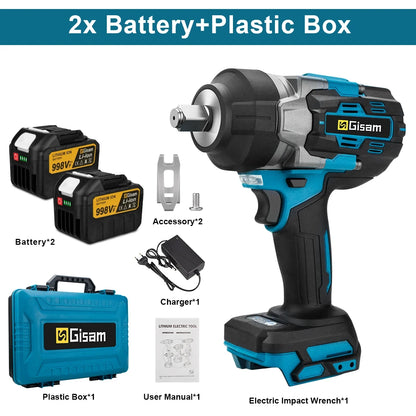 Gisam 2800N.M Brushless Electric Wrench 1/2 Inch Impact Wrench Electirc Screwdriver Drill Compatible with Makita 18V Battery Pin