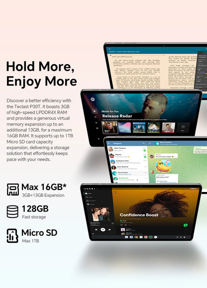 Teclast P30T Case 10.1" Tablet Ai Gemini Android 16 16Gb(3Gb+13Gb Expansion) Ram 128Gb Rom T7250 8-Core All-In-One Keyboard/Case/Mouse/Stylus/Earphones/Tablet Stand