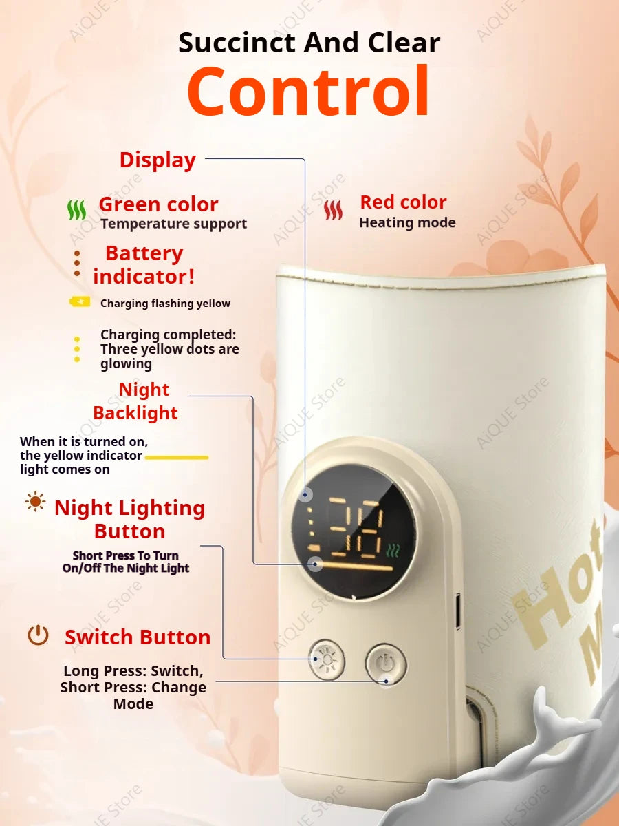 AiQUE 10000mAh USB Portable Milk Warmer for Baby Outdoor Constant Temperature Bottle Insulation Cover Hot Milk and Milk Heating