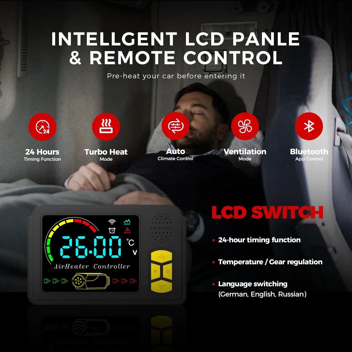 8KW Diesel Air Heater 12V/24V/220V Bluetooth LCD Control Upgrade Internal Cycle for RV Truck Camper Van Parking Heating