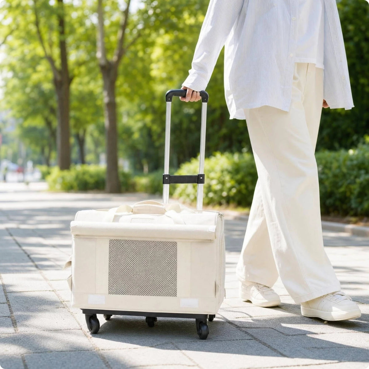 Pet Carrier with Telescopic Handle Soft-Sided Pet Carrier Trolley Travel Bag Portable Long-Lasting for Cats, Outings