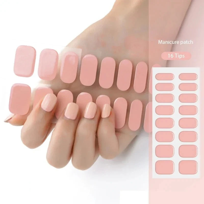 16/22 Tips Semi Cured Gel Nail Stickers for UV Lamp Designer Adhesive Nail Gel Wraps DIY Long-lasting  Nail Decoration