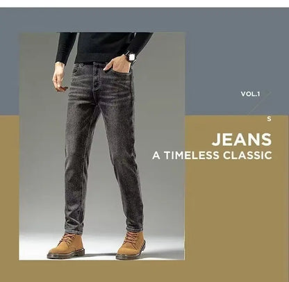 Spring Autumn 2025 Men's High-End Fashion Casual Pants Straight Leg Slim Fit Long Denim Jeans Handsome Cargo Casual Pants Men