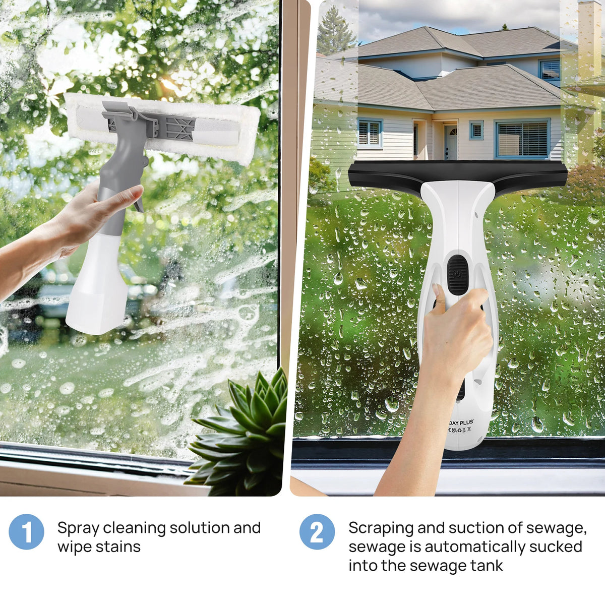 Cordless Window Vac Cleaner & Spray Bottle for Windows, Tiles, Mirrors & Shower Streak-Free Cleaning